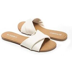 FITORY White Leather Slide Sandals Size 8 Brand New